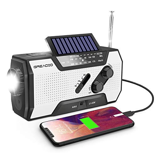 Emergency Weather Solar Crank AM/FM NOAA Radio with Portable 2000mAh Power Bank, Bright Flashlight and Reading Lamp for Household Emergency and Outdoor Survival