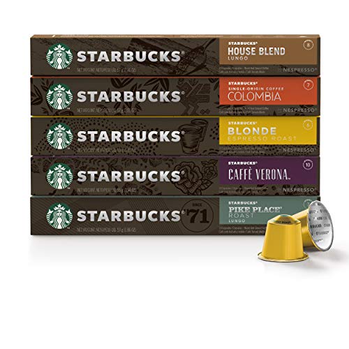 Starbucks by Nespresso, Favorites Variety Pack (50-count single serve capsules, 10 of each flavor, compatible with Nespresso Original Line System), 10 Count (Pack of 5)