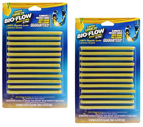 Lemon Scent BIO-Flow Drain Strips | Drain Cleaner & Deodorizer | Drain Sticks | Garbage Disposal Deodorizer | Sink Drain Cleaner - 24 Drain Strips