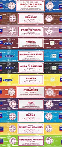 Set of 12 Nag Champa Namaste Positive Vibes Tantra Buddha Blessing Aura Cleansing Chakra Pyramids Reiki Karma Spiritual Healing Traditional Ayurveda by Satya