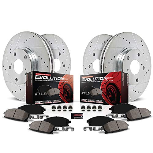 Power Stop K5828 Front & Rear Brake Kit with Drilled/Slotted Brake Rotors and Z23 Evolution Ceramic Brake Pads