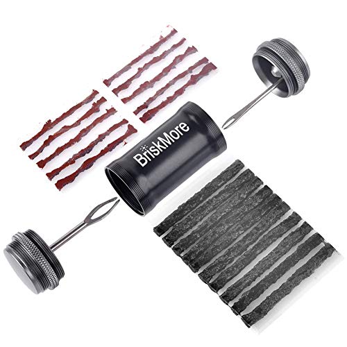 BriskMore Tubeless Tire Plug Repair Kit for MTB and Bicycles Tires, 2 Plug Insertion Tools, Remover for Presta Valve Core, Cycling Tire Repair Kits with 10 Bacon and 10 Black Strips