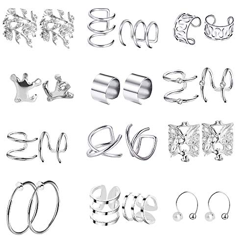 Hicdaw Stainless Steel Ear Cuff, 12 Pairs Ear Cuff for Women Cartilage Clip On Wrap Earrings for Women Girls