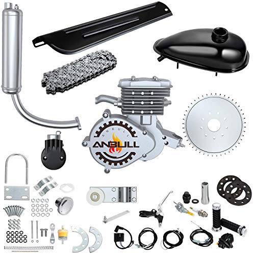 Anbull 80CC Bicycle Engine Kit, Bike Bicycle Motorized 2 Stroke Petrol Gas Motor Engine Kit for 26' 28' Bike (Silver Color)