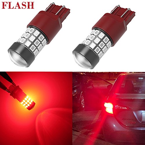 Alla Lighting 7440 7443 LED Strobe Brake Lights Bulbs Super Bright W21W T20 Wedge High Power 2835 SMD 12V Flashing Strobe Stop Lights Replacement for Cars, Trucks, Brilliant Pure Red