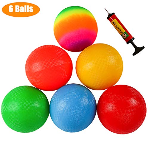 Ogrmar 6PCS 8.5 Inch Playground Balls Dodgeballs with 1 Hand Pump for Kids and Adults Dodge Ball, Kickball, Handball, Camps, Picnic and Schoolyard Games