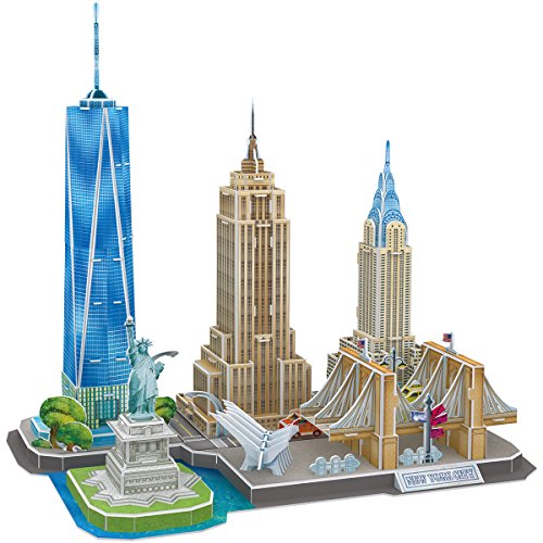 CubicFun 3D Puzzles for Adults Newyork Cityline Architecture Building Model Kits Collection Toys Gift Keepsake for Men and Women, statue of liberty, Empire State Building, Chrysler Building 123 Pieces
