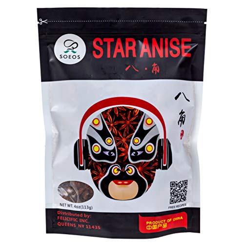 Soeos Star Anise Seeds (Anis Estrella), Whole Chinese Star Anise Pods, Dried Anise Star Spice, 4 oz.