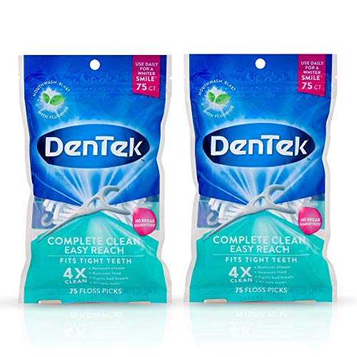 DenTek Complete Clean Floss Picks | Removes Food & Plaque | 75 Count | 2 Pack