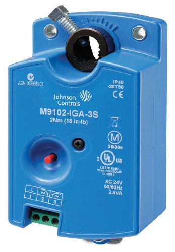 Johnson Controls M9102-IGA-3S Series M9102 Non-Spring Return Damper Actuator, M3 Screw Terminal, On-Off Floating Control W/Timeout, 18 Torque, 50/60 Hz, 24VAC
