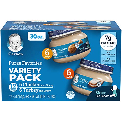 Gerber Purees 2nd Foods Assorted Meat Variety Pack, Chicken & Turkey, 2.5 Ounce Jars (Pack of 12)