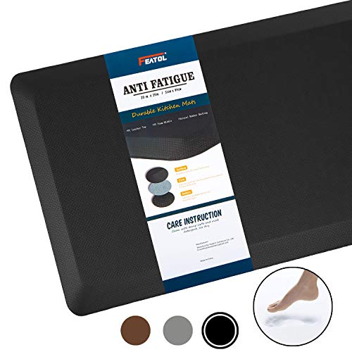 FEATOL Anti Fatigue Mat Kitchen Mats Cushioned,Thicken Core Foam 20x32x9/10-Inch,Perfect for Kitchens,Standing Desks and Garages,Phthalate Free,Relieves Foot,Knee,and Back Pain(Black,20'x32')