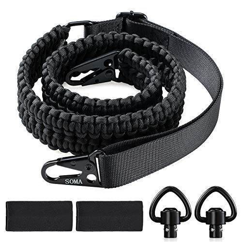 SOMA 2 Point Rifle Sling 550 Paracord Adjustable Gun Sling with Hook and QD Swivels for Hunting(Black)