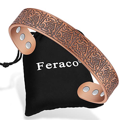 Feraco Copper Bracelets for Men Arthritis Pain Relief Vintage Tibeten Copper Magnet Bracelet High Forged 99.99% Pure Copper Jewelry Magnetic Therapy Cuff Bangle