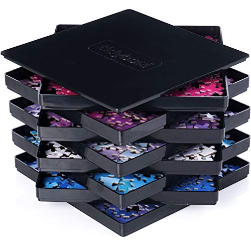 Tidyboss 8 Puzzle Sorting Trays with Lid - Portable Jigsaw Puzzle Accessories Black Background Makes Pieces Stand Out to Better Sort Patterns, Shapes and Colors | for Puzzles Up to 1500 Pieces