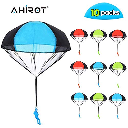 AHIROT Parachute Toys 10pcs Tangle Free Throwing Parachute Figures Skydive Parachutes Man Hand Throw Soldier Toss It Up and Watching Landing Outdoor Flying Toys for Kids Gifts