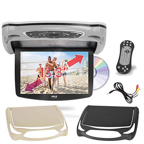 Car Roof Mount DVD Player Monitor 13.3 inch Vehicle Flip Down Overhead Screen- HDMI SD USB Card Input with Built-in IR Transmitter for Wireless IR Headphone, 3 Style Colors - Pyle PLRD146