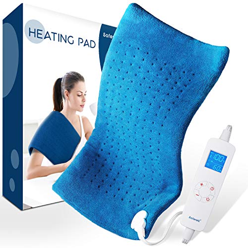 Electric Heating Pad for Pain Relief - Saferell Fast-Heating Pad for Back & Cramps, XL Size 12' x 24' with Ultra-Soft Moist/Dry Heat Therapy, 6 Temperature Settings & Auto Shut-Off