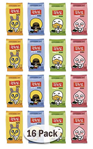 Kwangcheonkim Kim Nori Kakao Friends Roasted Seasoned Seaweed Snacks 4g X 16 Packs = 64 grams / 16 Individual Packs / 김, のり, 海苔, 紫菜