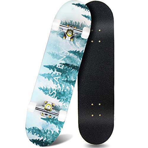 ANDRIMAX Skateboards-Complete Skateboards for Beginners Kids Boys Girls Adults Youth-Standard Skateboards 31’’x8’’ with 7 Lays Maple Deck Pro Skateboards, Longboard Skate Boards… (Blue Tree)