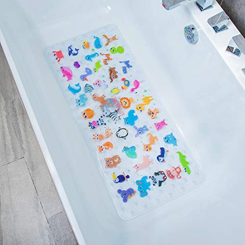 BEEHOMEE Bath Mats for Tub Kids - Large Cartoon Non-Slip Bathroom Bathtub Kid Mat for Baby Toddler Anti-Slip Shower Mats for Floor 35x16,Machine Washable XL Size Bathroom Mats (Zoo)