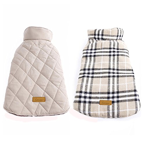 Kuoser Dog Coats Dog Jackets Waterproof Coats for Dogs Windproof Cold Weather Coats Small Medium Large Dog Clothes Reversible British Plaid Dog Sweaters Pets Apparel Winter Vest for Dog Beige M