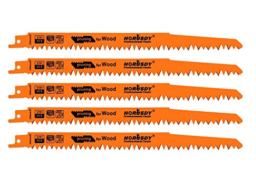 HORUSDY 9-Inch Wood Pruning Reciprocating Saw Blades, 5TPI Saw Blades - 5 Pack