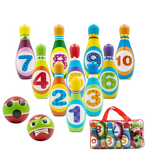 Comgoo Kids Toys Bowling Game Set - Boys Girls Learning, Educational, Early Developmental Toy, 10 Pins and 2 Bowling Balls for 2, 3, 4, 5 Year Olds Children Toddler