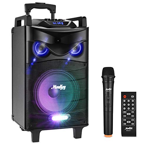 Moukey Karaoke Machine,520 Watt Peak Power Bluetooth Outdoor Portable Karaoke Speaker System-PA Stereo with 10' Subwoofer, DJ Lights,Rechargeable Battery, VHF Microphone, Recording, MP3/USB/SD