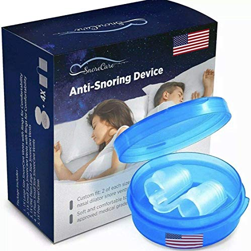 Snore Care Set of 4 Nose Vents to Ease Breathing - Anti Snoring - No Side Effects - Advanced Design - Reusable - Includes Travel Case