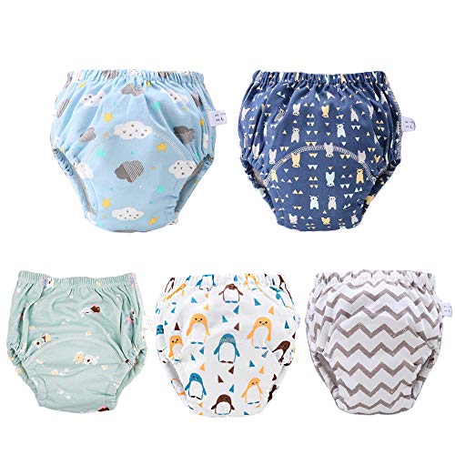 U0U Baby Toddler 5 Pack Training Pants for Boys and Girls Assortment Potty Training Underwear Cotton Waterproof Pant (Blue, 2T)