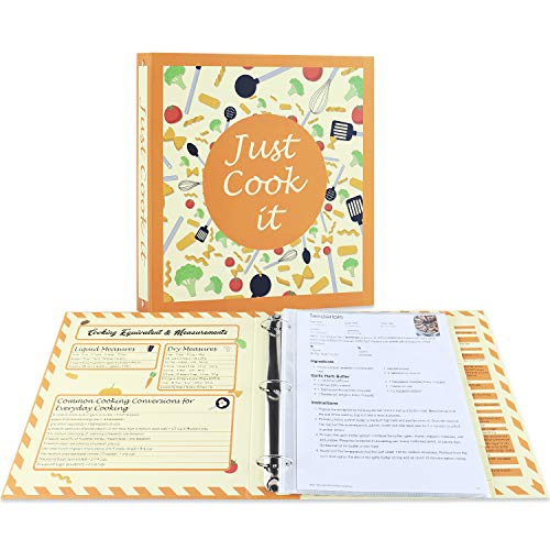 Soligt Full Page Recipe Binder Kit with 30 Page Protectors, 12 Color Dividers and 24 Labels, 11.5' x 11' - Great to Store and Organize your Printed Recipes