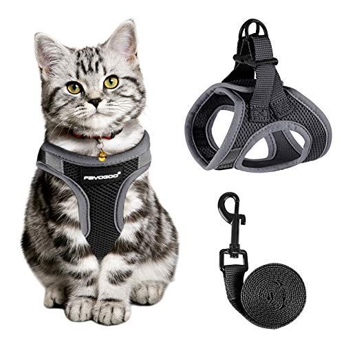 Cat Harness and Leash for Walking Escape Proof, Adjustable Cat Leash and Harness Set, Lifetime Replacement, Lightweight Kitten Harness, Easy Control Breathable Step-in Cat Vest with Reflective Strip