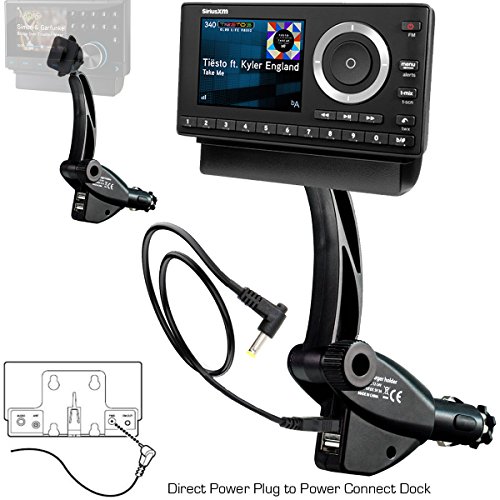 ChargerCity Dual USB Sirius XM Satellite Radio Car Truck Lighter Socket Mount w/Tilt Adjust & PowerConnect Cable Adapter for Onyx Plus EZR EZ Lynx Stratus Starmate Xpress (Vehicle Dock NOT Included)