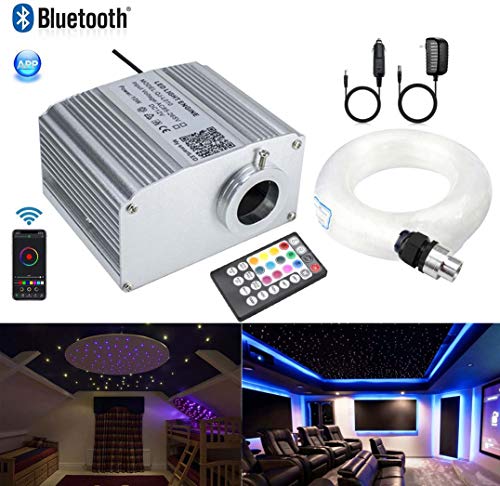 AZIMOM Bluetooth Control 10W Twinkle RGBW Fiber Optic Lights Star Ceiling Light Kit Sensor Music Mode APP Light Engine Remote for Indoor Car Interior Decoration 200pcs*0.03in*6.5ft Strands
