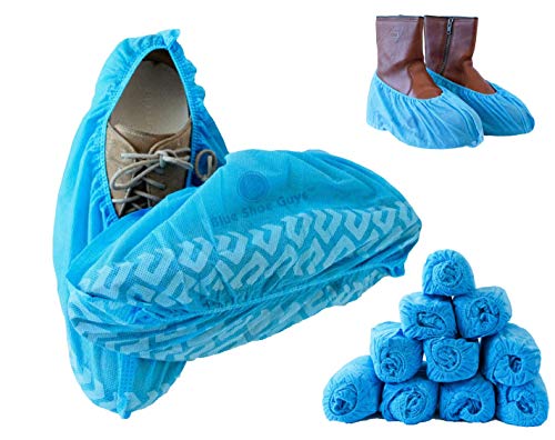 Blue Shoe Guys Premium Disposable Boot & Shoe Covers | 100 Pack | Durable, Water Resistant, Non-Slip, Non-Toxic, Recyclable, 100% Virgin Fabric | Stretchable Up To US Men's 12 & Women's 14 Shoe Sizes