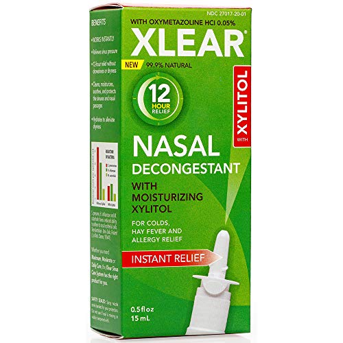 Xlear 12-Hour Decongestant Nasal Spray with Oxymetazoline & Xylitol, Instant Relief All-Natural Saline Nasal Spray for Severe Sinus Pressure, Congestion & Headaches (0.5 fl oz)