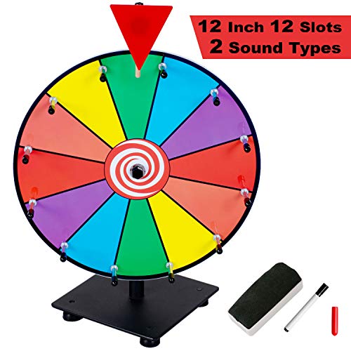 Klvied 12 Inch Heavy Duty Prize Wheel, 12 Slot Tabletop Color Spinning Wheel with 2 Model Clicker, Carnival Spin Wheel with Dry Erase Markers and Eraser for Trade Show, Fortune Spin Game