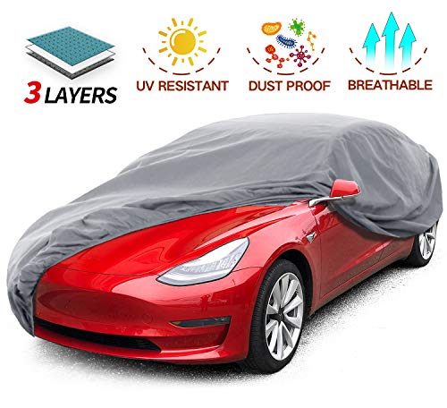 Leadpro Car Cover, 3 Layer Weather Defender UV Protection Scratch Resistant Dustproof, Universal Size Sedan Auto Vehicle Cover for Car Length 200'