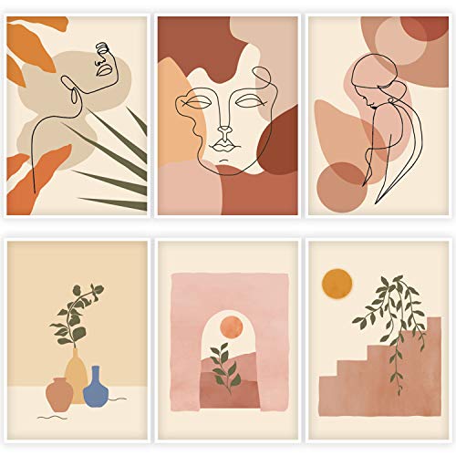 Whaline 6 Pack Abstract Line Art Poster Minimalist Wall Art Prints Waterproof Woman Face Drawing Modern Aesthetic Room Decor for Girls Women Home Bedroom College Dorm, 9.72' x 13.82'