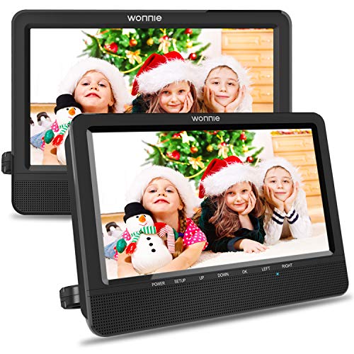 WONNIE 10.5'' Car Dual DVD Player Portable Kids Headrest CD Players, Two Mounting Brackets Built-in 5 Hours Rechargeable Battery Great for Family Travel ( 1 Player+1 Monitor )
