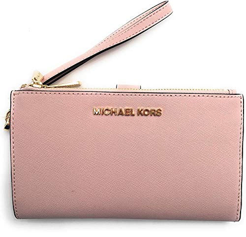 Michael Kors Jet Set Travel Double Zip Saffiano Leather Wristlet Wallet (Blossom), Medium