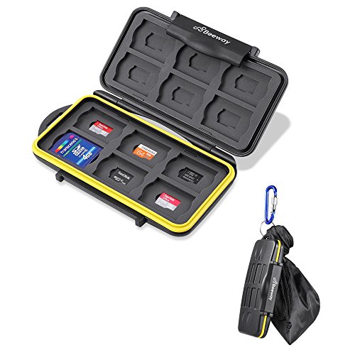 BEEWAY Tough Water Shock Resistant Protector Memory Card Carrying Case Holder 24 Slots for SD SDHC SDXC and Micro SD TF with Storage Bag & Carabiner