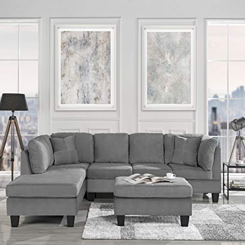 Casa AndreaMilano Modern 3-Piece Sofa Set-Ottoman Included, Grey Fabric