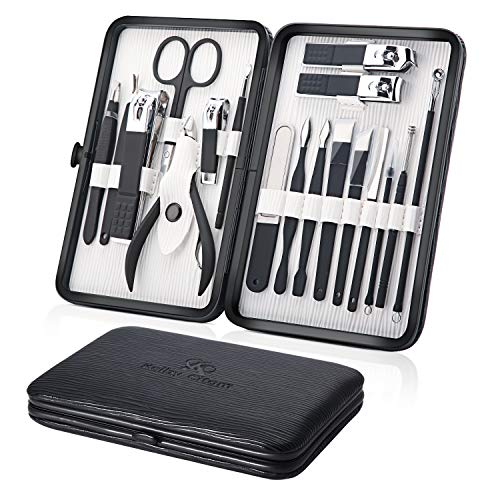 Manicure Set 18pcs Professional Grooming Kit - Stainless Steel Nail Clippers Kit for Men and Women (Black)