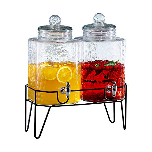Style Setter 210266-GB 1.5 Gallon Each Glass Beverage Drink Dispensers with Metal Stand (Set of 2), 8.2 x 16.8, Clear