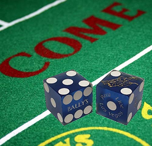 Cyber-Deals Wide Selection Craps Bundle Set: Las Vegas Style Felt Layout + Pair 19mm Authentic Nevada Casino Table-Played Dice (Paris (Blue Frosted))