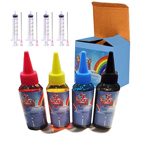Sweet & Magical 3.0 oz BK/C/M/Y Cake Refill Bottle Combo Compatible for Canon Printer