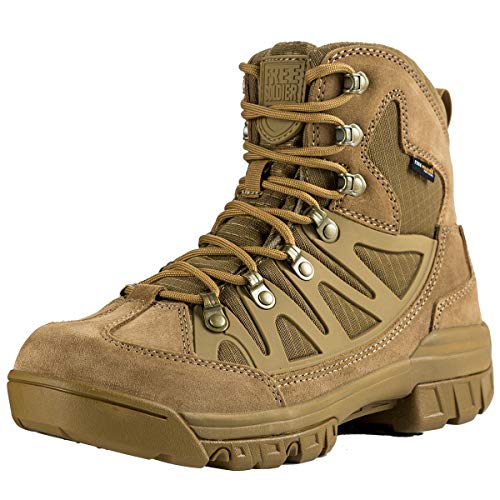 FREE SOLDIER Outdoor Men's Tactical Military Combat Ankle Boots Water Resistant Lightweight Mid Hiking Boots (Coyote Brown, 7 US)