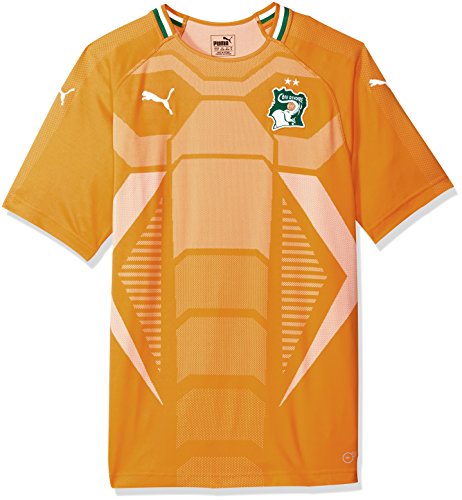 PUMA Men's Fif Ivory Coast Replica Jersey, home flame orange pepper green, S